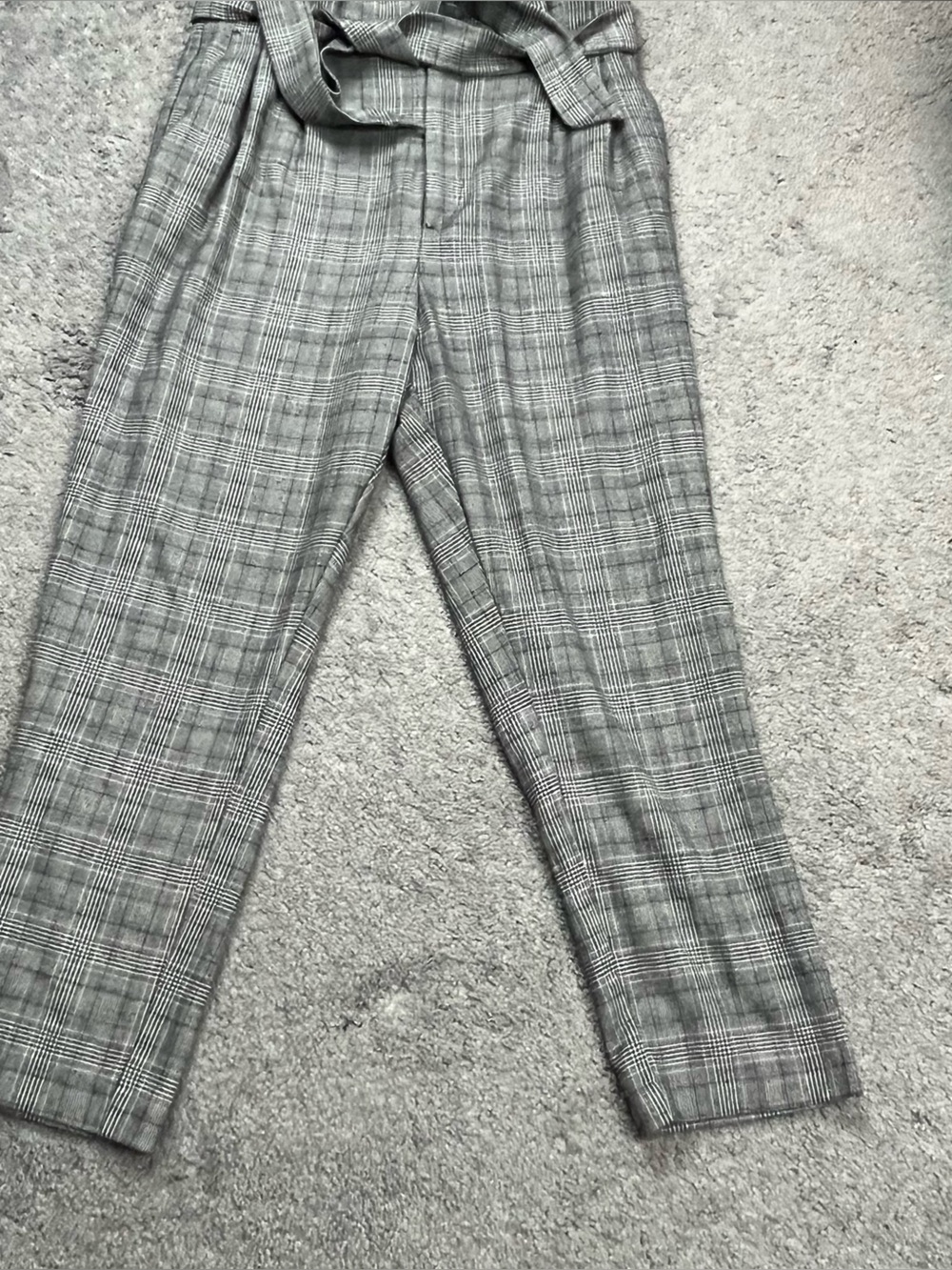 H&M Gray Plaid Paperbag Waist Chinos